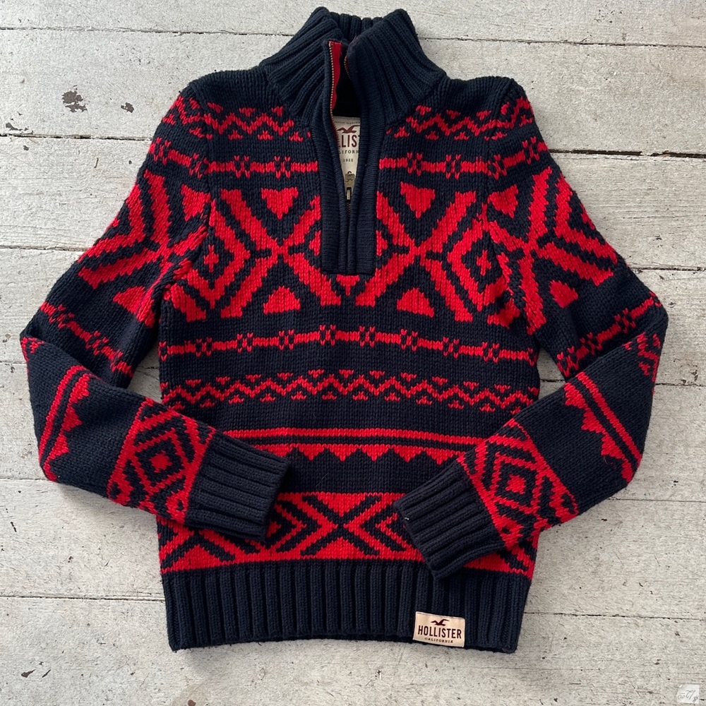Hollister Chunky Knit Wool Blend Fair Isle Southwestern Sweater